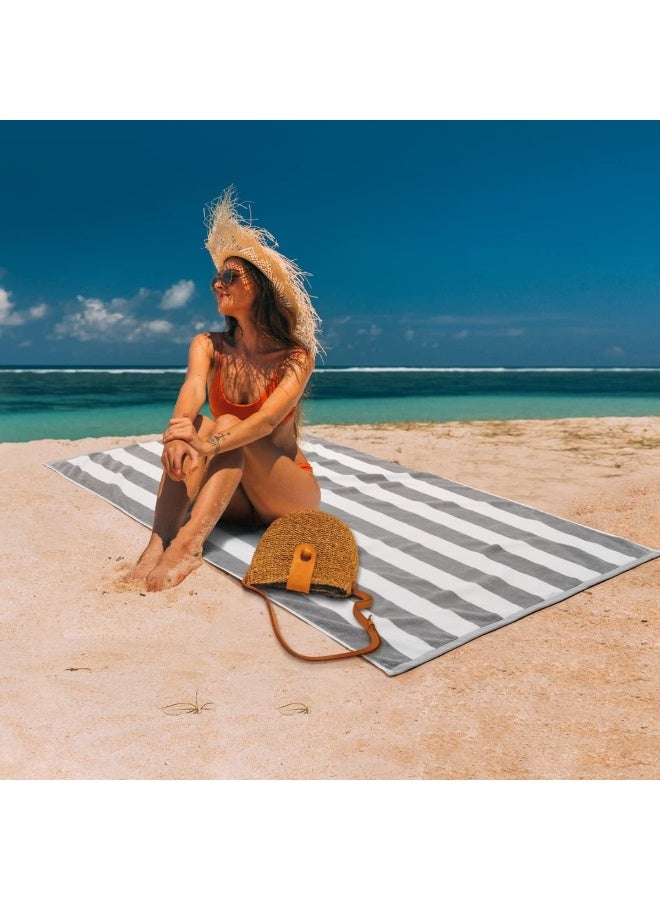 منشفة شاطئ فاخرة كبيرة الحجم - قطن ناعم سميك مقاس 36 × 70 بوصة مخططة باللون الرمادي، مناشف مسبح كبيرة لصيف الكابانا للبالغين - Image 3